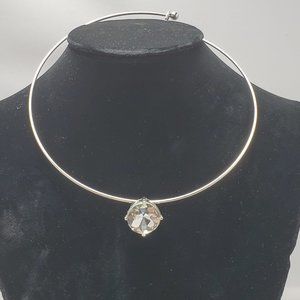 Isaac Mizrahi silver metal choker big faux diamond pendant short necklace